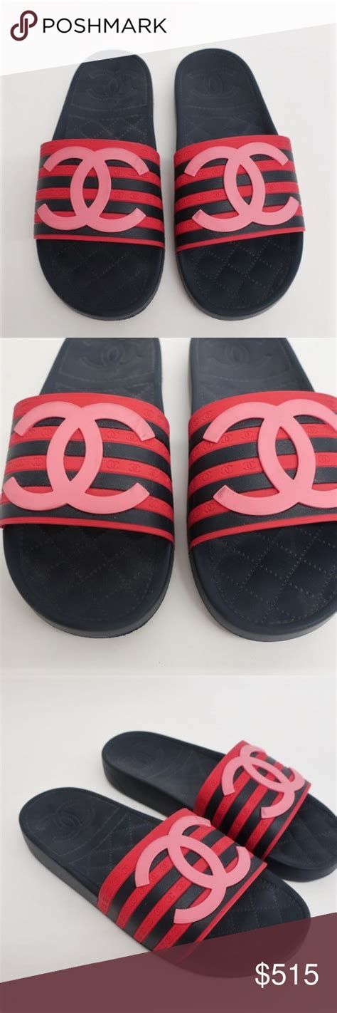 chanel striped cc pool slides for sale|chanel female slides.